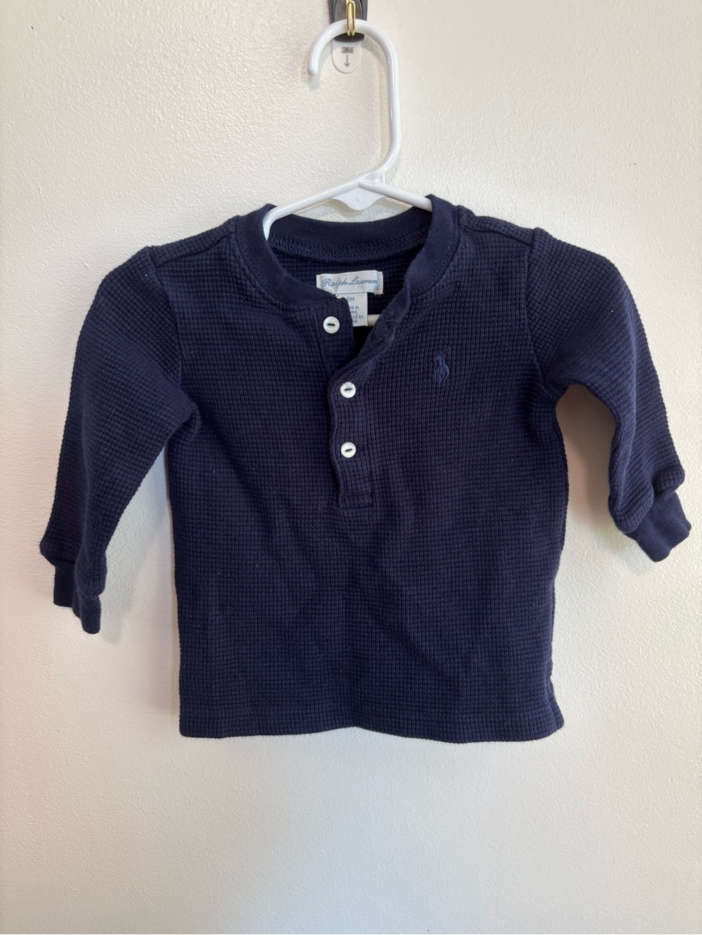 Ralph Lauren Navy Long-Sleeve Henley Tee for Kids 6 months baby boy